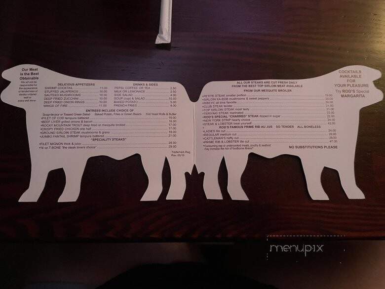 Rod's Steak House - Williams, AZ menu_pic