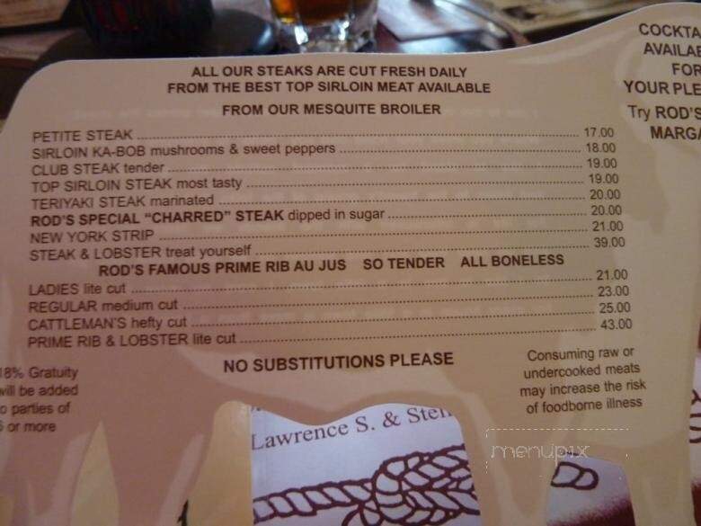 Rod's Steak House - Williams, AZ menu_pic