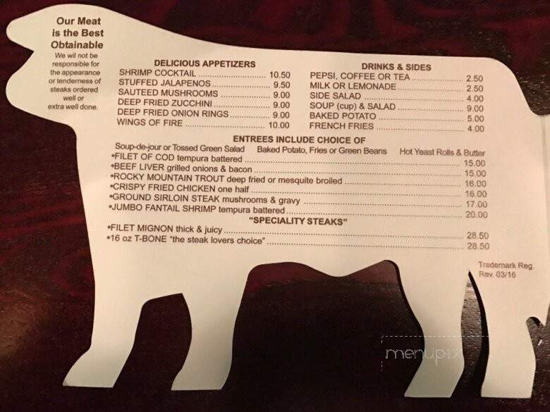 Rod's Steak House - Williams, AZ menu_pic