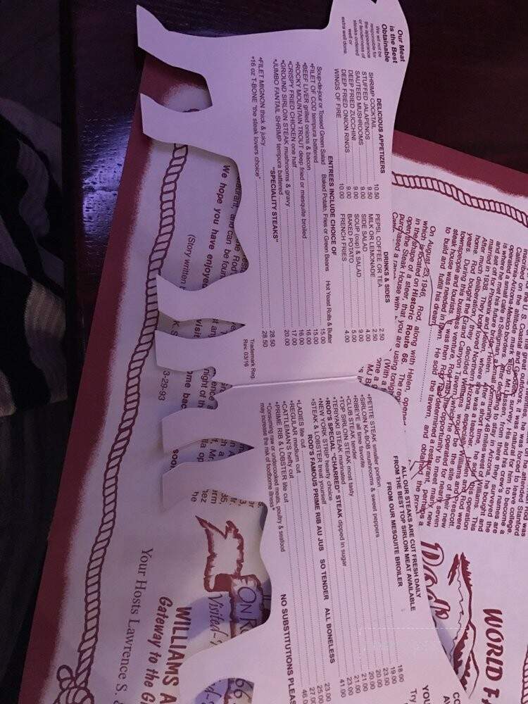 Rod's Steak House - Williams, AZ menu_pic
