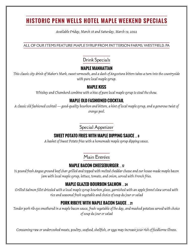 Penn Wells Hotel & Lodge - Wellsboro, PA menu_pic