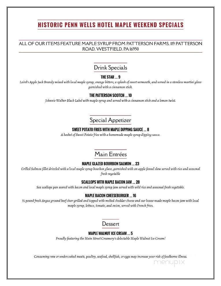Penn Wells Hotel & Lodge - Wellsboro, PA menu_pic