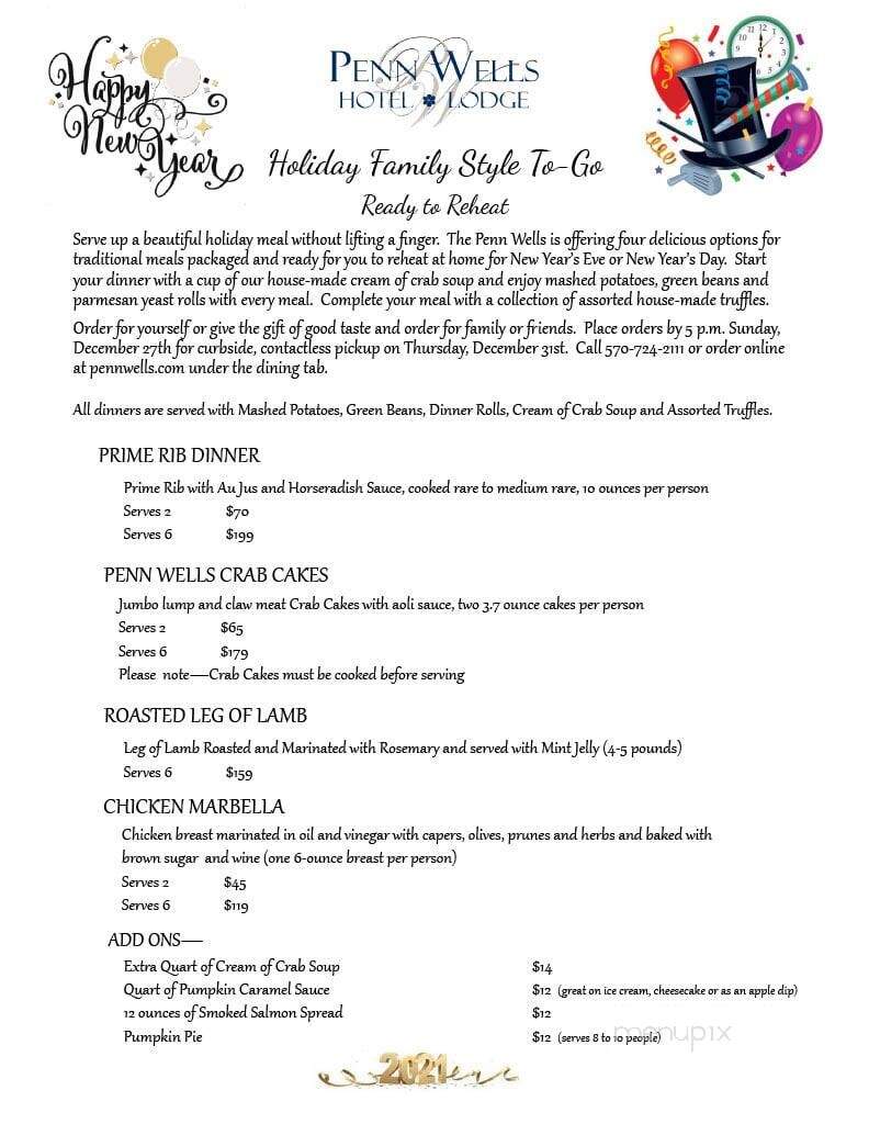 Penn Wells Hotel & Lodge - Wellsboro, PA menu_pic
