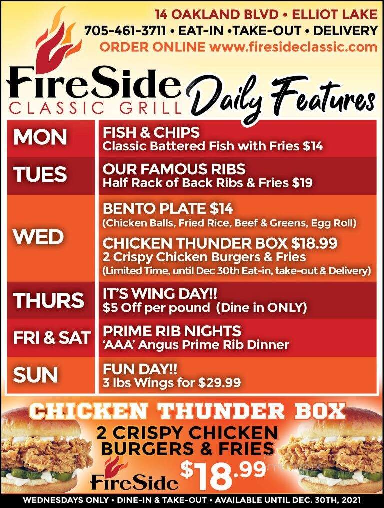 Fireside Classic Grill - Elliot Lake, ON menu_pic