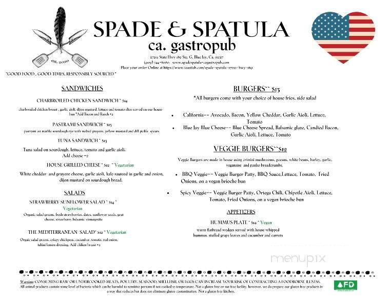 Spade and Spatula - Blue Jay, CA menu_pic