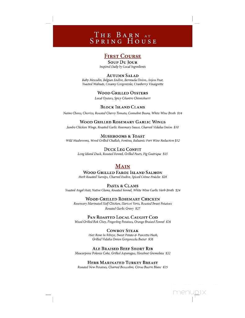 The Barn At Spring House - New Shoreham, RI menu_pic