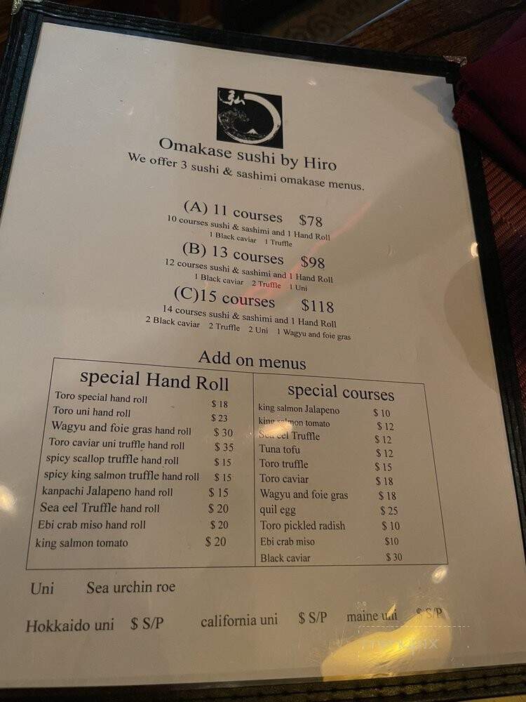 Omakase Sushi By Hiro - Brooklyn, NY menu_pic
