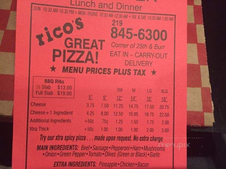 Rico's Pizza - Gary, IN menu_pic
