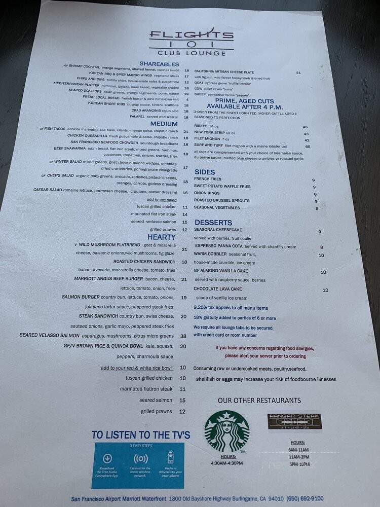 San Francisco Airport Marriott - Burlingame, CA menu_pic