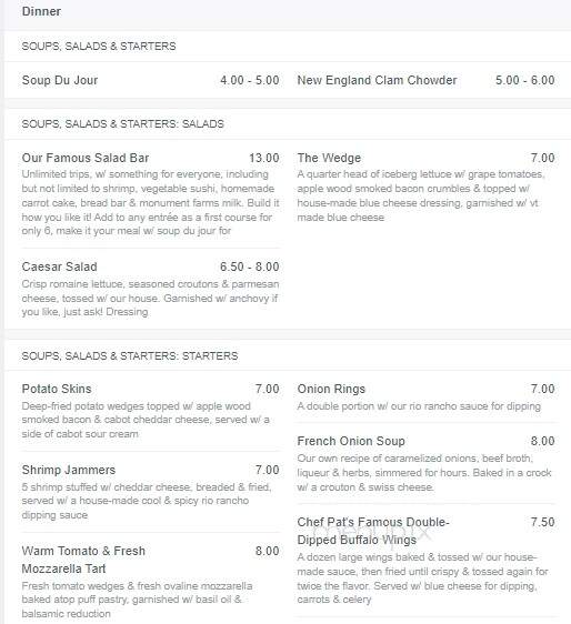 Fire & Ice Restaurant - Middlebury, VT menu_pic
