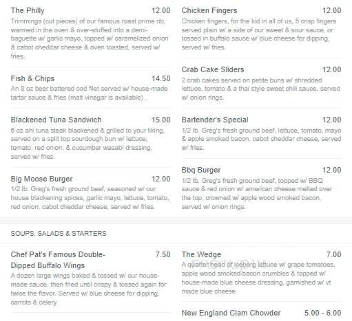 Fire & Ice Restaurant - Middlebury, VT menu_pic