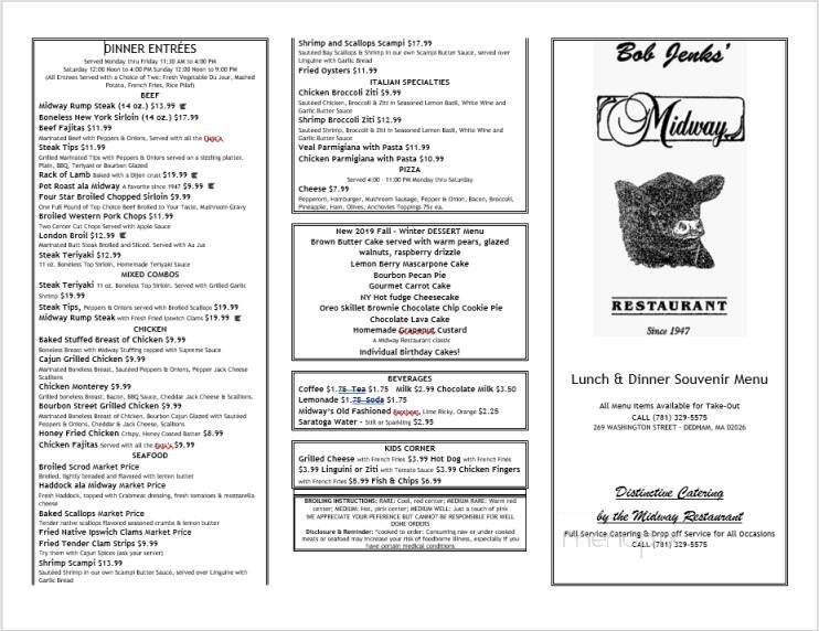 Midway Restaurant - Dedham, MA menu_pic