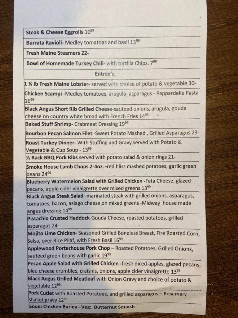 Midway Restaurant - Dedham, MA menu_pic