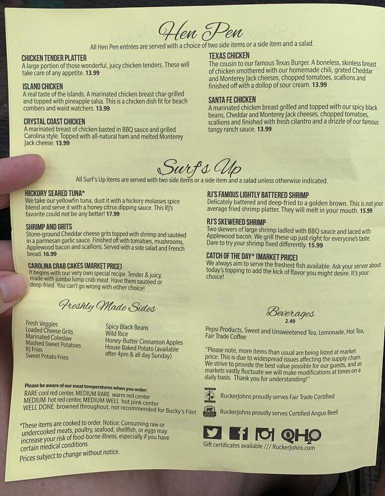 Rucker John's Restaurant - Emerald Isle, NC menu_pic