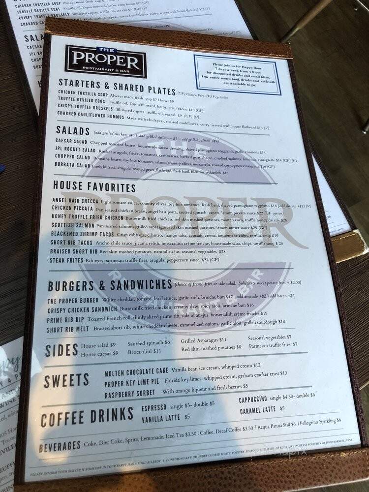 The Proper Restaurant and Bar - La Canada Flintridge, CA menu_pic
