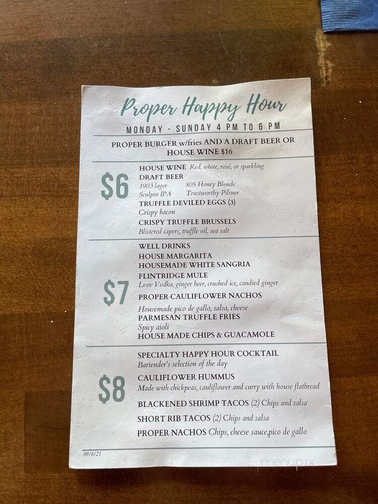 The Proper Restaurant and Bar - La Canada Flintridge, CA menu_pic