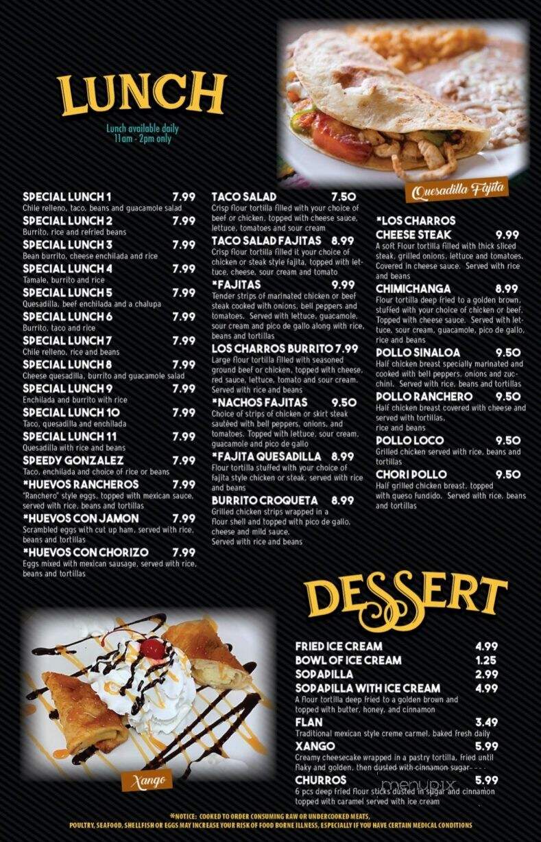 Los Charros - Macomb, IL menu_pic