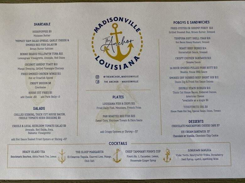 The Anchor - Madisonville, LA menu_pic