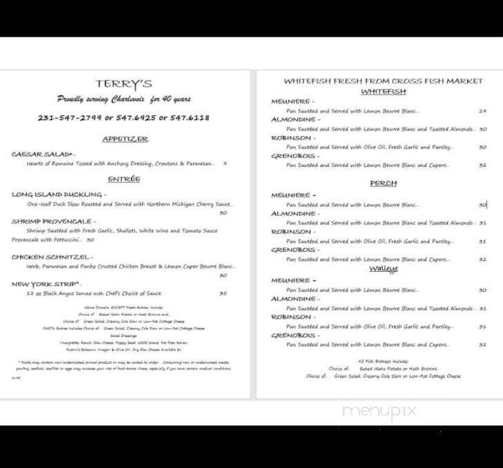 Terry's Place - Charlevoix, MI menu_pic