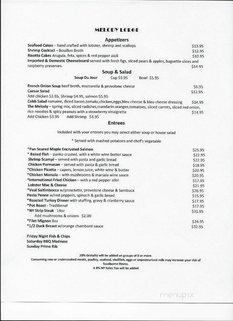 Melody Lodge - Speculator, NY menu_pic