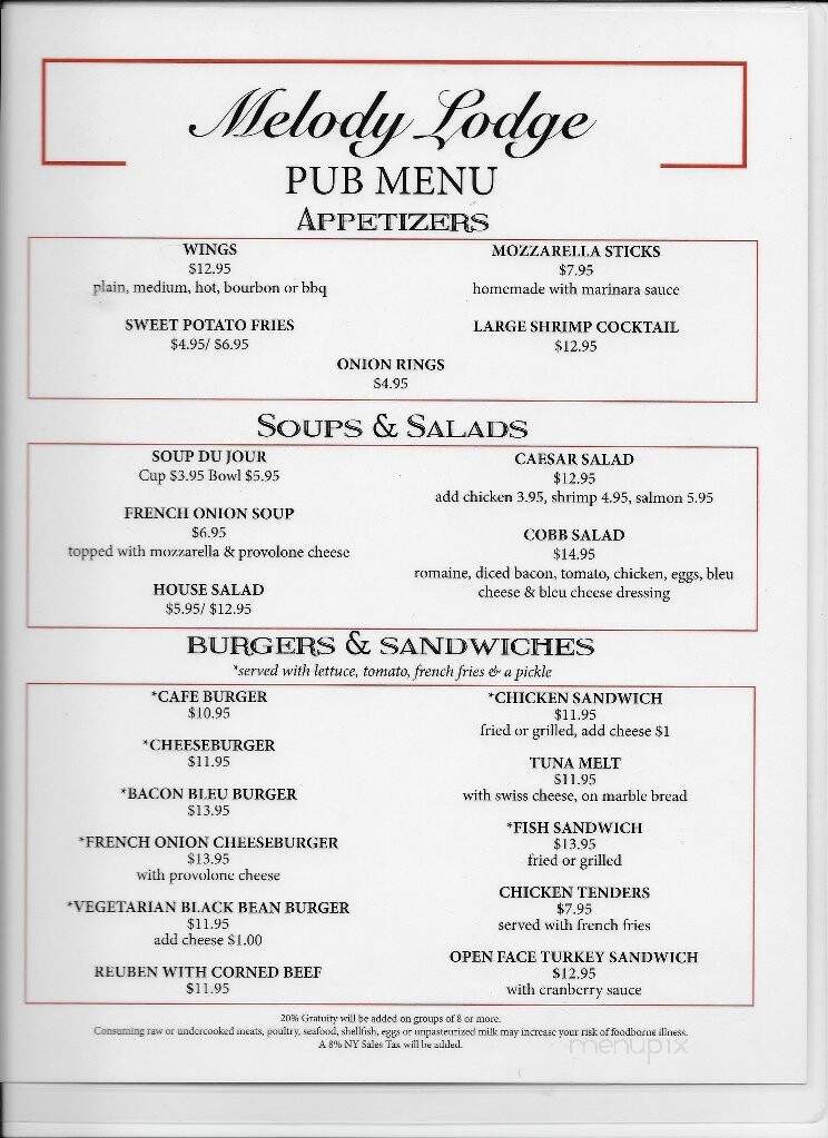 Melody Lodge - Speculator, NY menu_pic