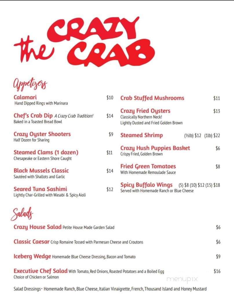 Crazy Crab - Reedville, VA menu_pic