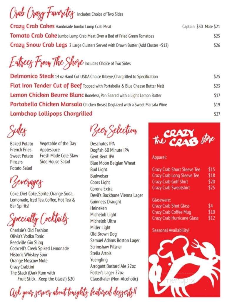 Crazy Crab - Reedville, VA menu_pic