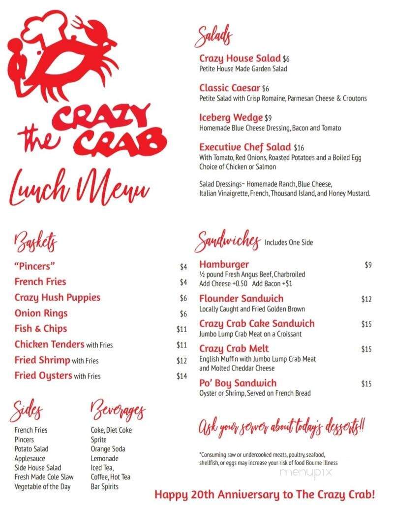 Crazy Crab - Reedville, VA menu_pic