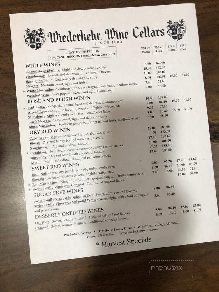 Wiederkehr Wine Cellars - Altus, AR menu_pic