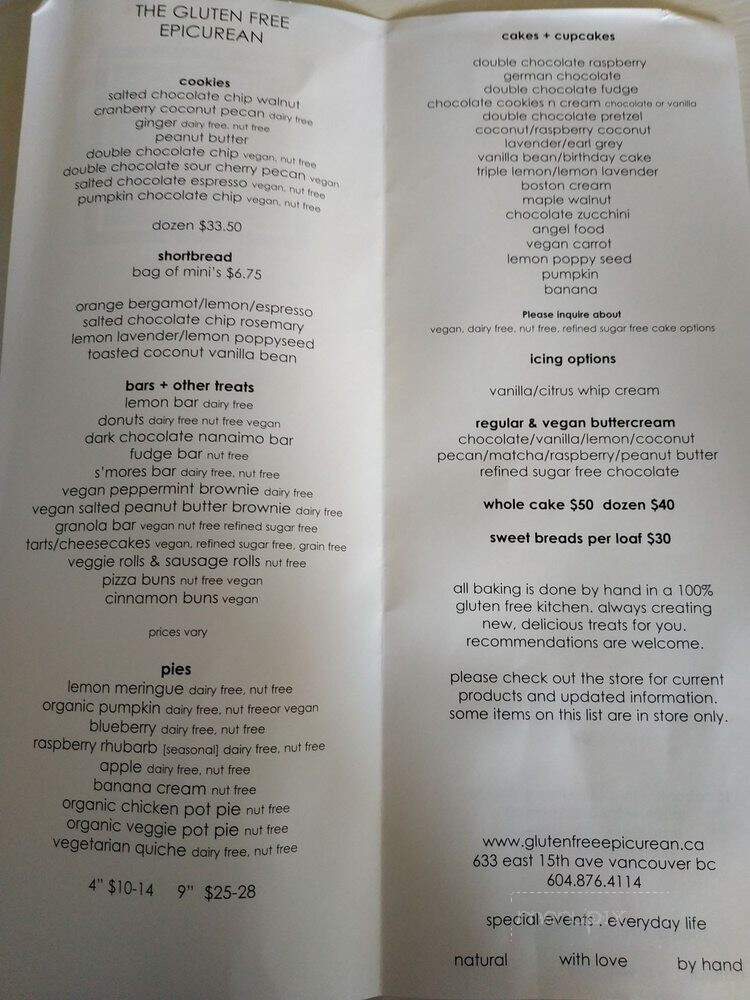 The Gluten Free Epicurean - Vancouver, BC menu_pic