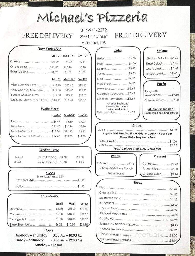 Michael's Pizzeria - Altoona, PA menu_pic