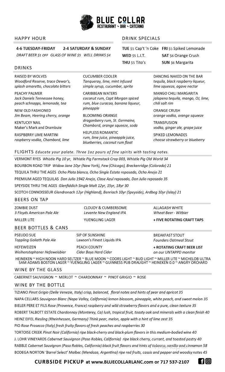 Blue Collar Restaurant - Landisville, PA menu_pic