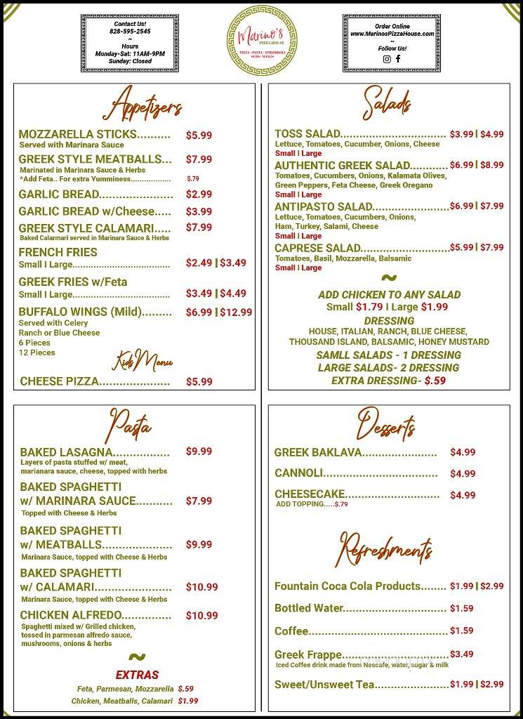 Marinos Pizza - Hendersonville, NC menu_pic