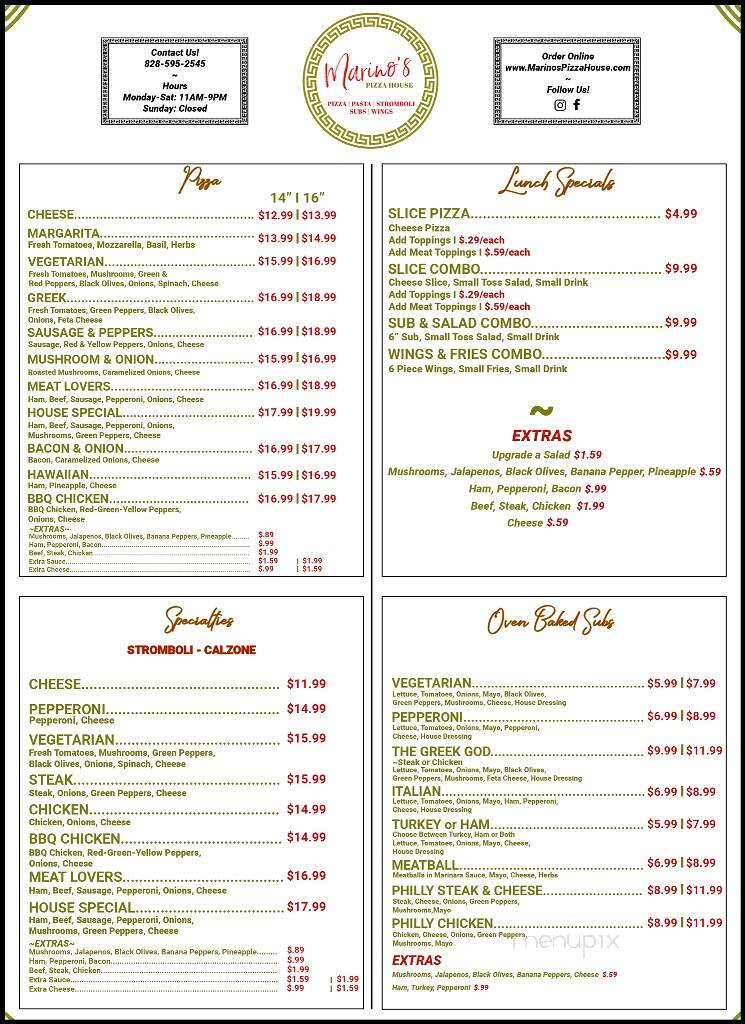 Marinos Pizza - Hendersonville, NC menu_pic