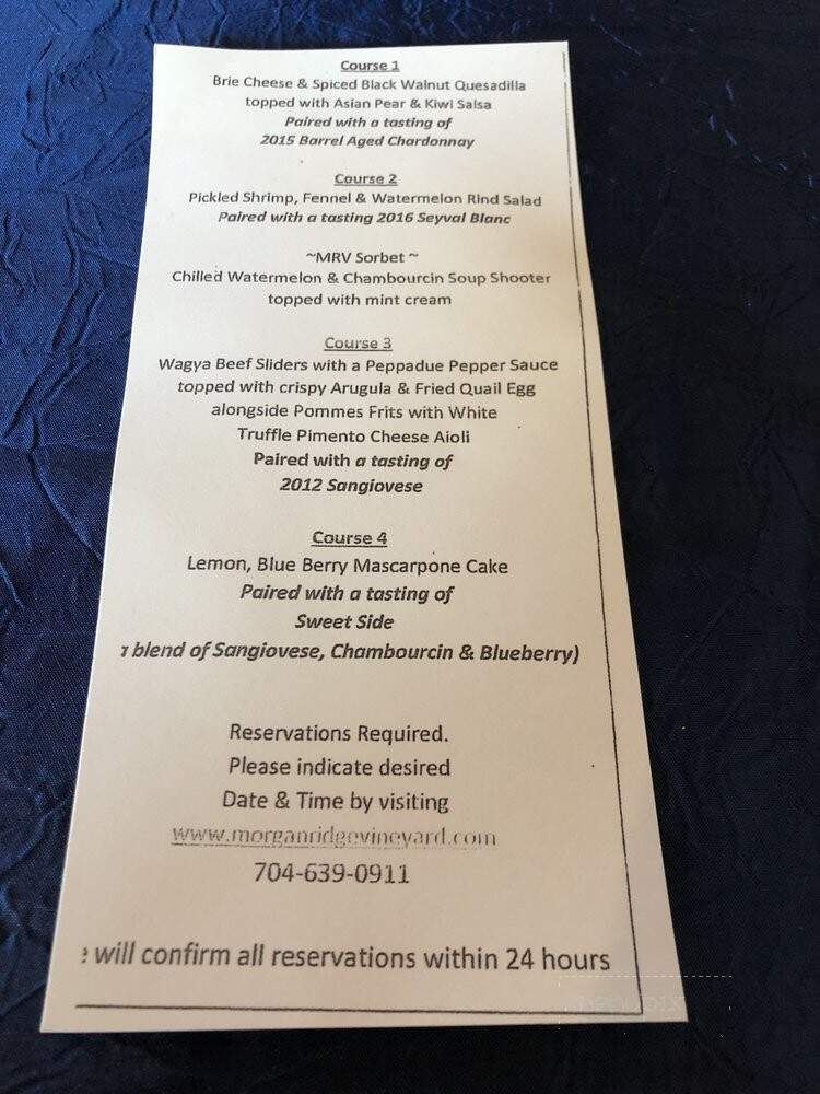 Morgan Ridge Vineyards - Gold Hill, NC menu_pic