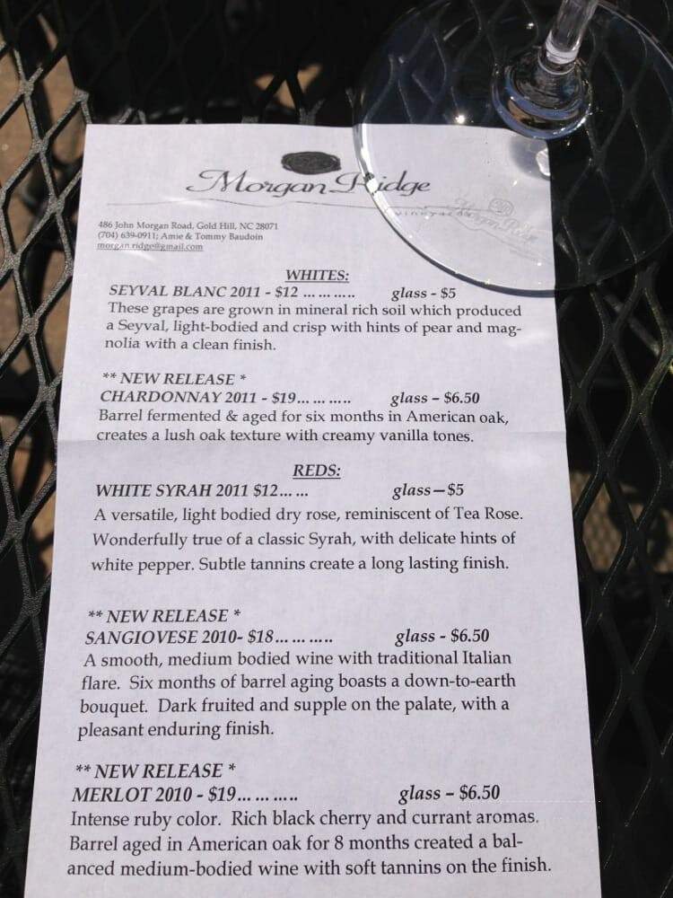Morgan Ridge Vineyards - Gold Hill, NC menu_pic