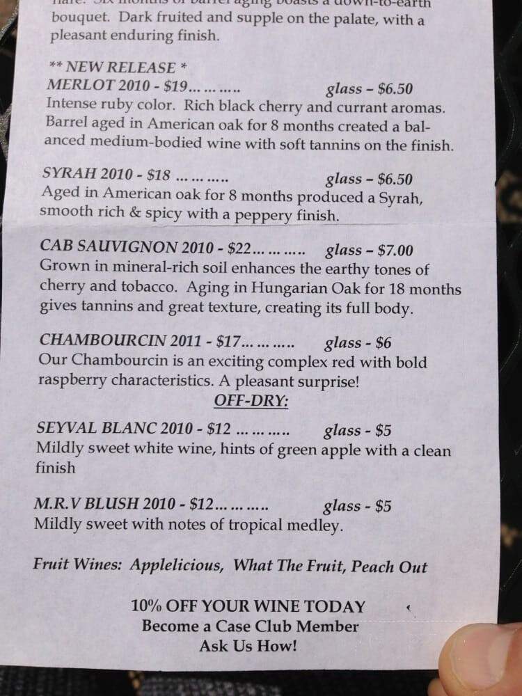 Morgan Ridge Vineyards - Gold Hill, NC menu_pic