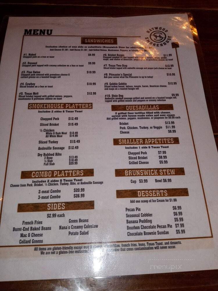 Haywood Smokehouse - Dillsboro, NC menu_pic