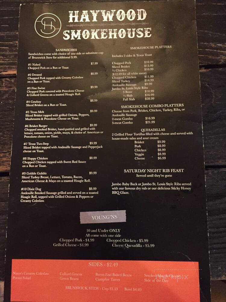 Haywood Smokehouse - Dillsboro, NC menu_pic