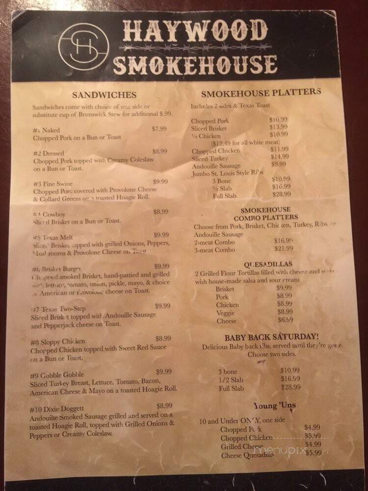 Haywood Smokehouse - Dillsboro, NC menu_pic