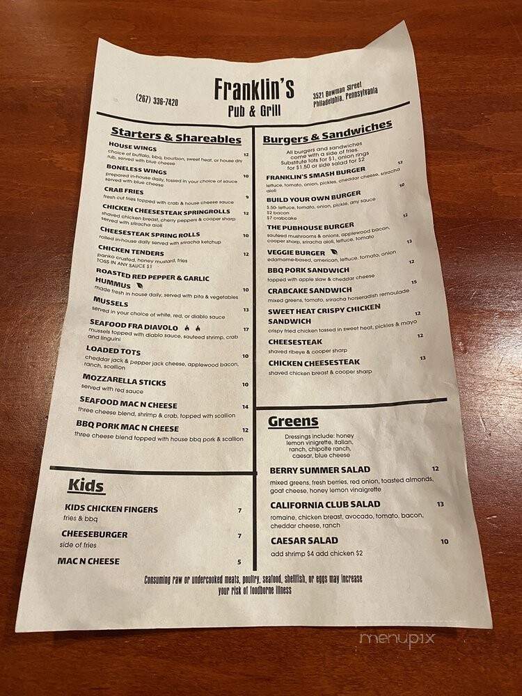 Franklin's East Falls - Philadelphia, PA menu_pic