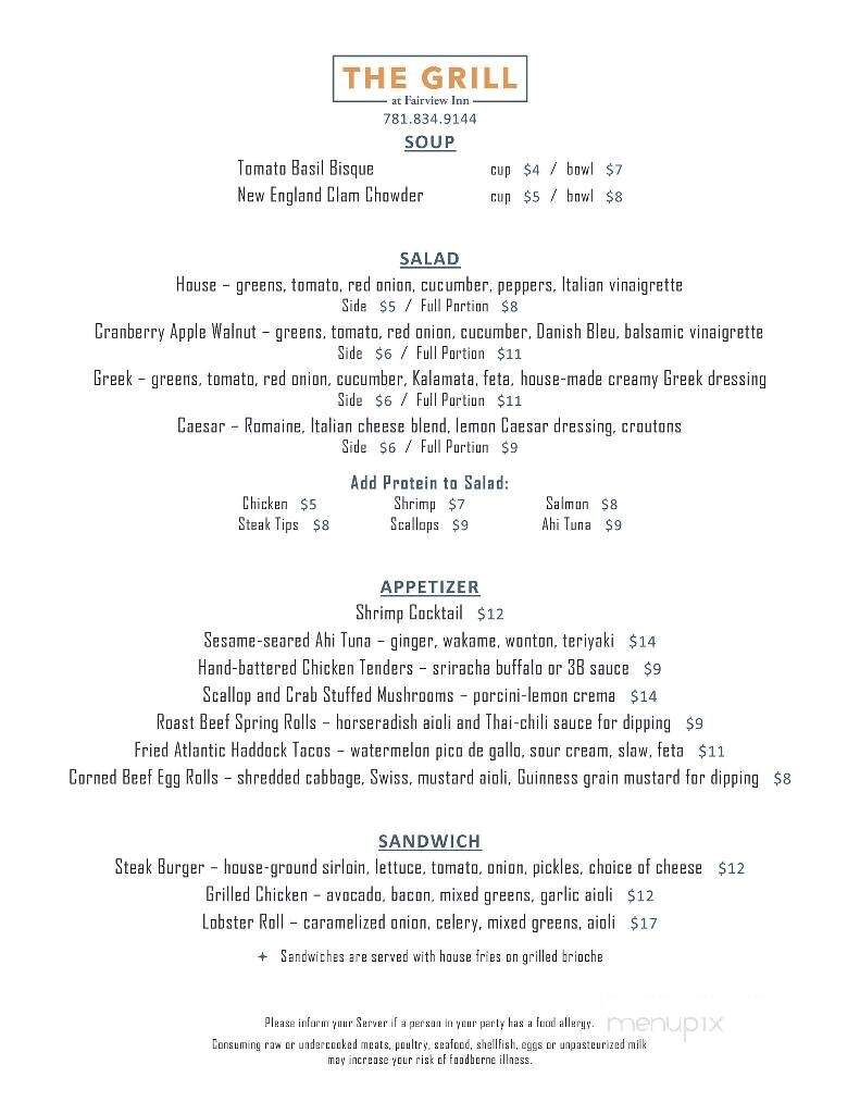 Fairview Inn - Marshfield, MA menu_pic