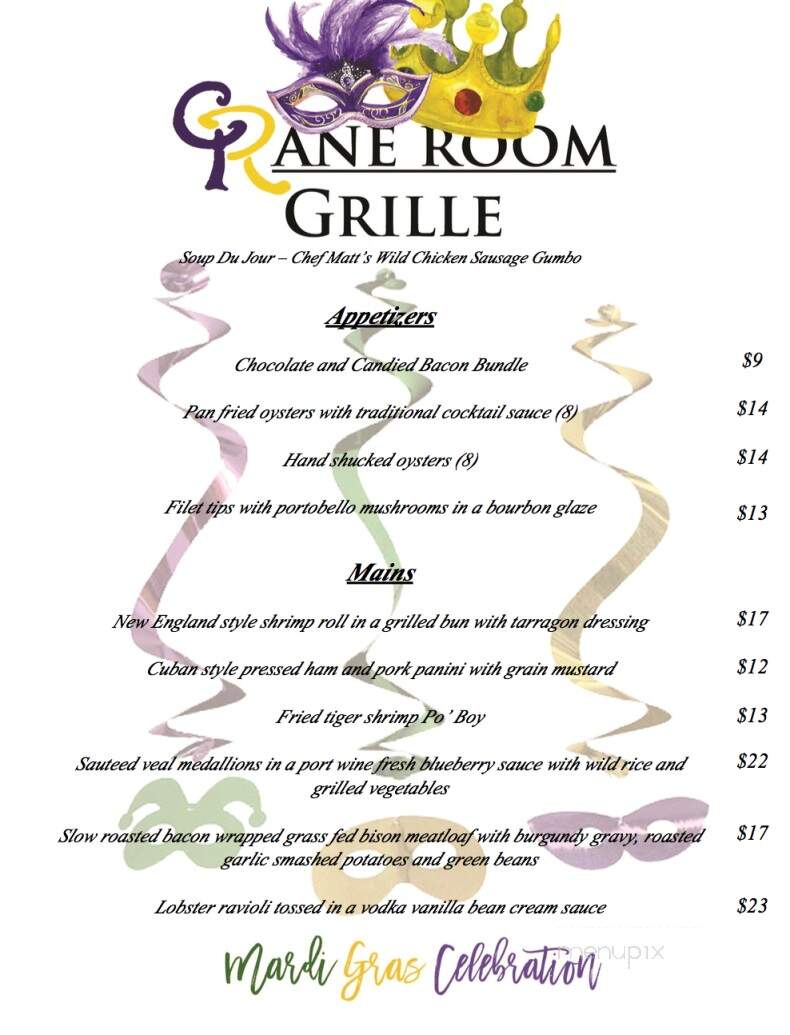 Crane Room Bar & Grill - New Castle, PA menu_pic