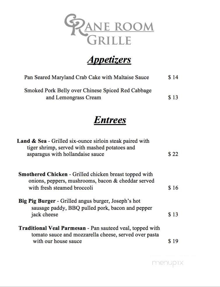 Crane Room Bar & Grill - New Castle, PA menu_pic