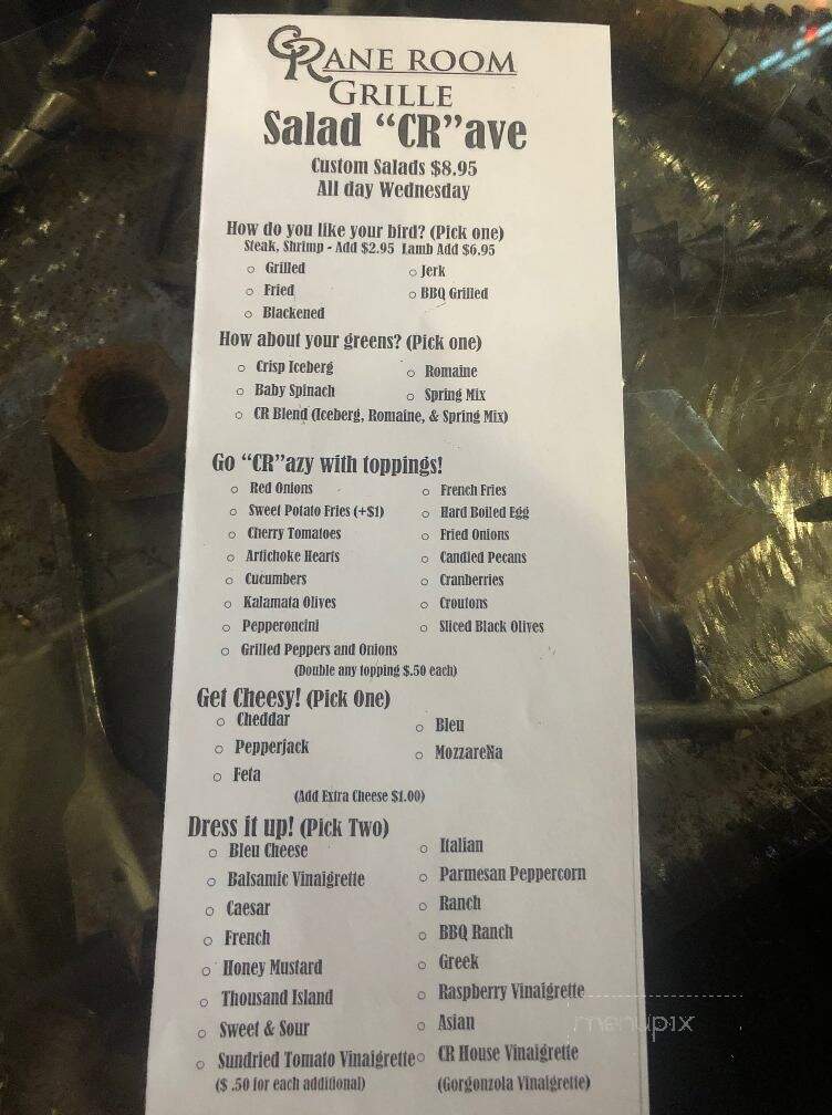 Crane Room Bar & Grill - New Castle, PA menu_pic