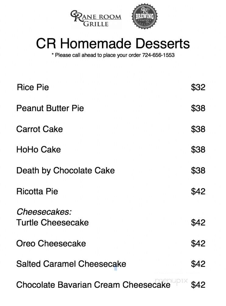Crane Room Bar & Grill - New Castle, PA menu_pic