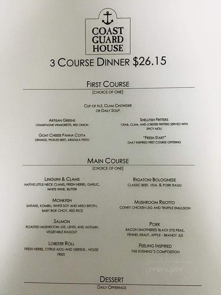 Coast Guard House - Narragansett, RI menu_pic