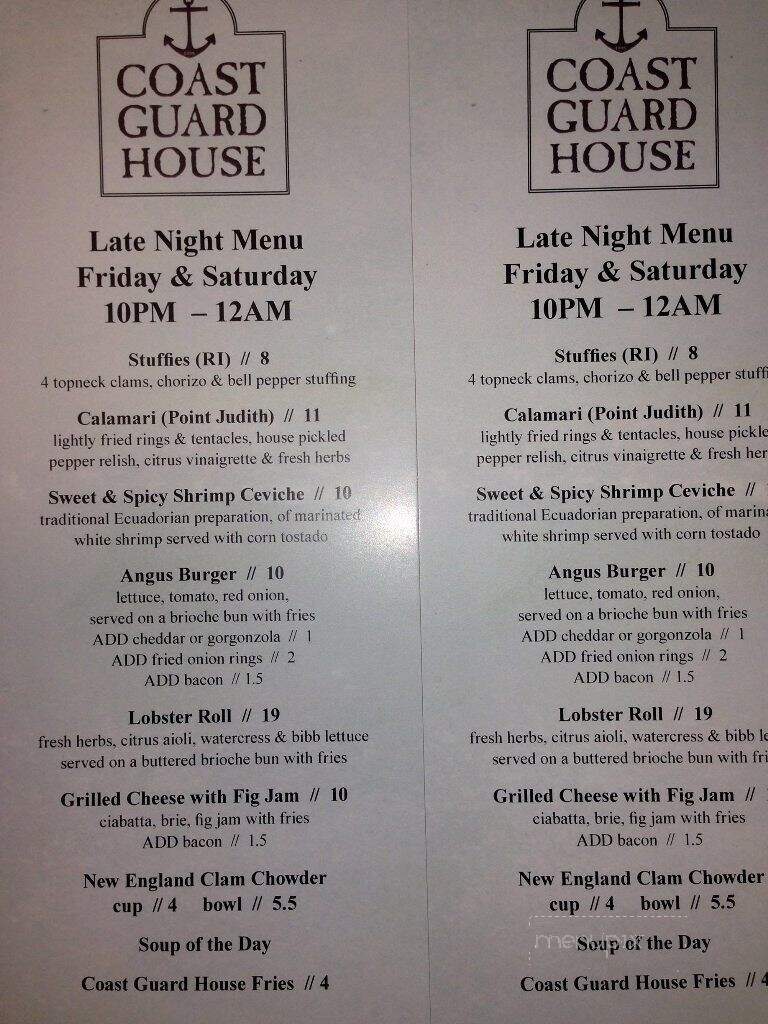 Coast Guard House - Narragansett, RI menu_pic