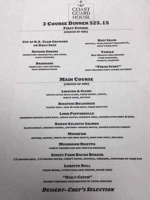 Coast Guard House - Narragansett, RI menu_pic