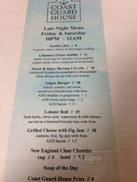 Coast Guard House - Narragansett, RI menu_pic